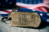 text thank you veterans in a dog tag