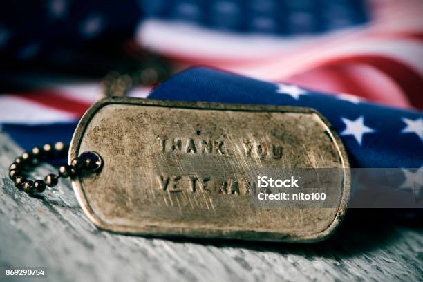 Text Thank You Veterans In A Dog Tag Stock Photo - Download Image Now - Veteran, US Veteran's Day, Dog Tag