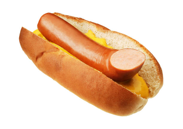 istock Sausage with white bread and sauce isolated on white. 869294422