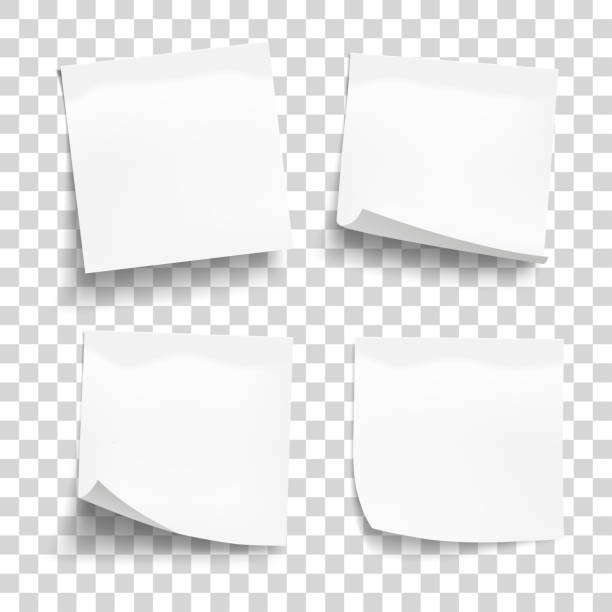 투명 한 배경에 고립 주의 종이의 흰 시트의 집합입니다. 4 개의 스티커 메모입니다. 벡터 일러스트입니다. - paper note stock illustrations