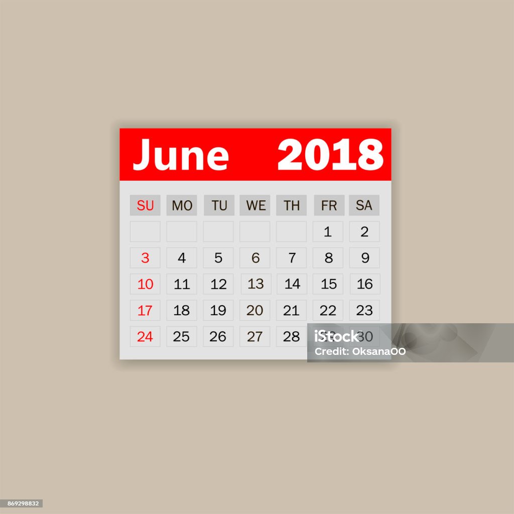 Kalender Juni 2018 Minggu Dimulai Pada Hari Minggu Template Ilustrasi  Vektor Bisnis Selama Satu Bulan 2018 Tahun Ilustrasi Stok - Unduh Gambar  Sekarang - Istock
