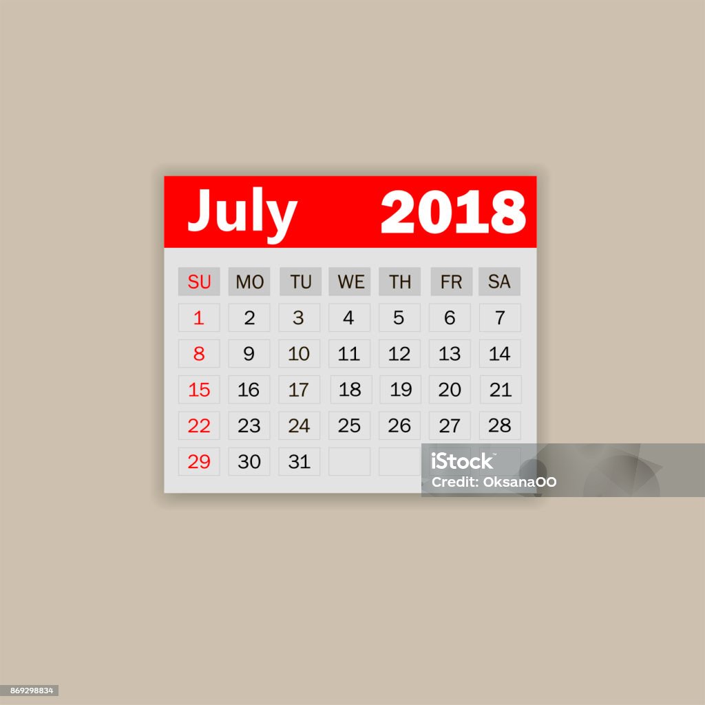 Kalender Juli 2018 Minggu Dimulai Pada Hari Minggu Template Ilustrasi Vektor Bisnis Selama Satu Bulan 2018 Tahun Ilustrasi Stok - Unduh Gambar Sekarang - Istock