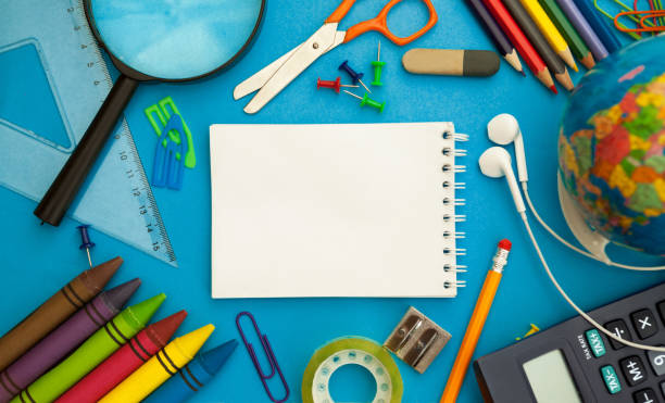 Back to school supplies, empty paper concept