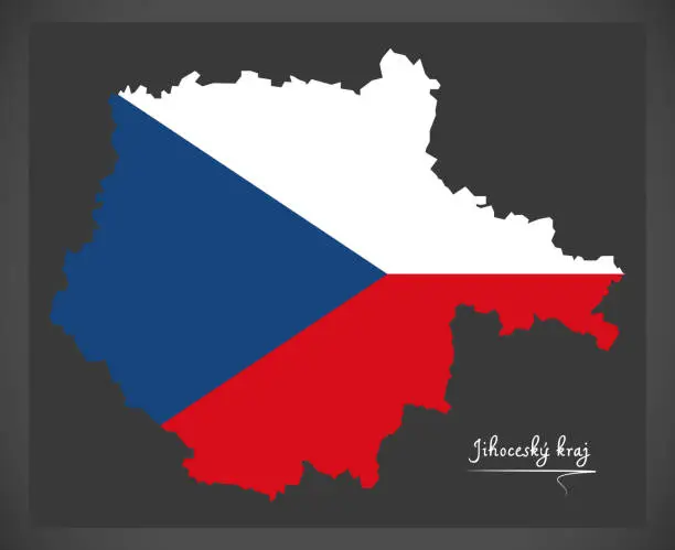 Vector illustration of Jihocesky kraj map of the Czech Republic with national flag illustration