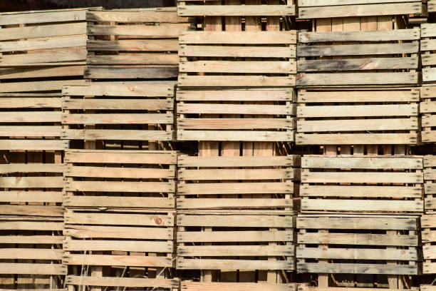 Texture of pile of box wood to transport fruits on market. Brazil