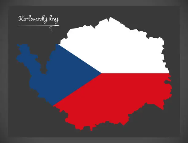 Vector illustration of Karlovarsky kraj map of the Czech Republic with national flag illustration