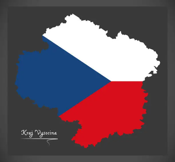 Vector illustration of Kraj Vysocina map of the Czech Republic with national flag illustration