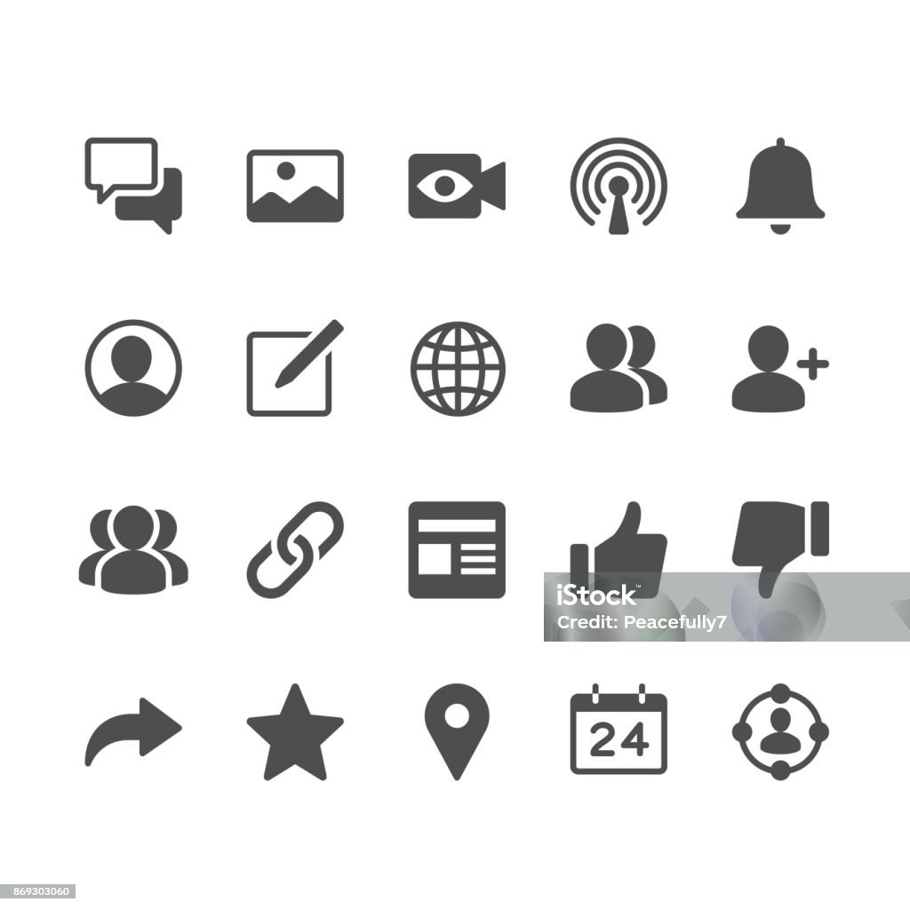 Social network glyph icons Glyph vector Icons. Pixel perfect. Icon Symbol stock vector