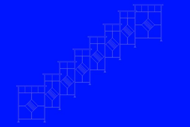 3d rendering of a railway blueprint isolated on a blue background