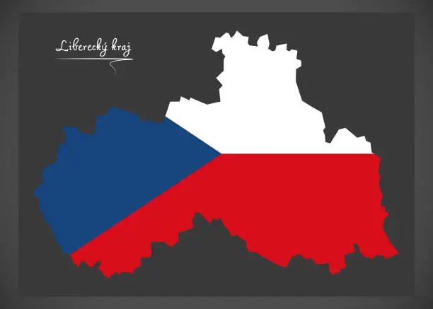 Vector illustration of Liberecky kraj map of the Czech Republic with national flag illustration