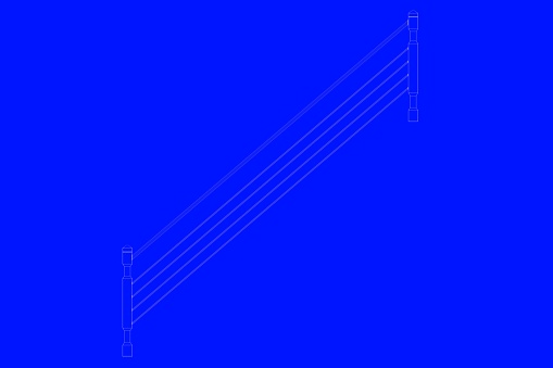 3d rendering of a railway blueprint isolated on a blue background