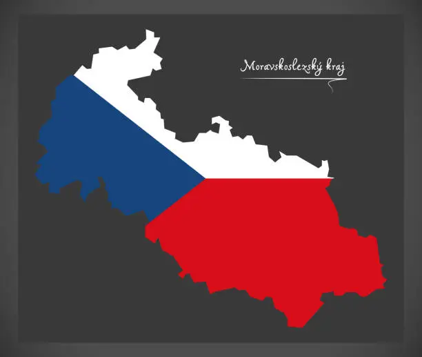 Vector illustration of Moravskoslezsky kraj map of the Czech Republic with national flag illustration