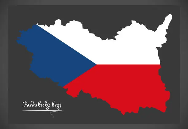 Vector illustration of Pardubicky kraj map of the Czech Republic with national flag illustration