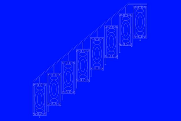 3d rendering of a railway blueprint isolated on a blue background
