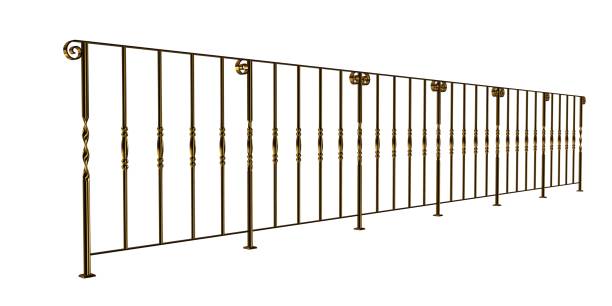 istock 3d rendering of a golden stair rail isolated on a white background 869306250
