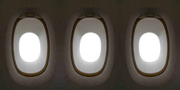 istock Three Airplane window Mockup, travel and transportation mockup concept 869306328