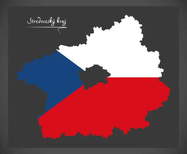 Vector illustration of Stredocesky kraj map of the Czech Republic with national flag illustration