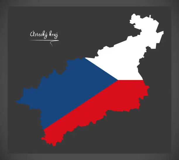 Vector illustration of Ustecky kraj map of the Czech Republic with national flag illustration