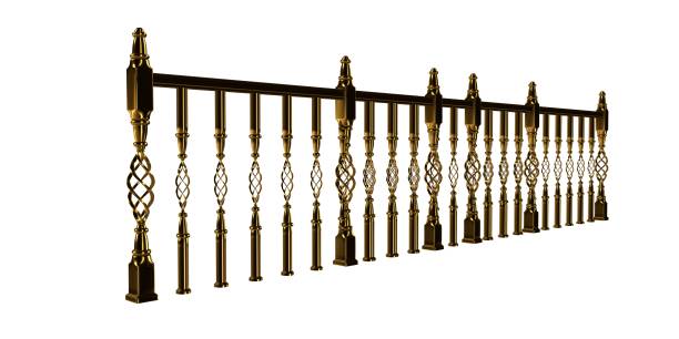istock 3d rendering of a golden stair rail isolated on a white background 869307318