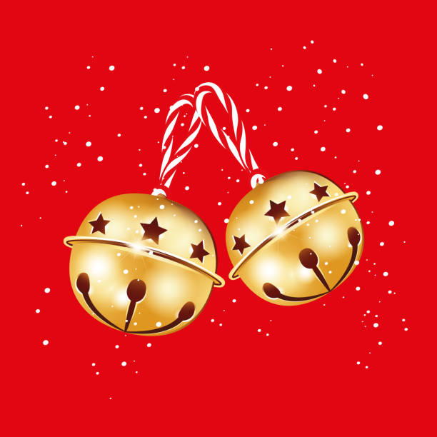 illustrazioni stock, clip art, cartoni animati e icone di tendenza di jingle bell natalizio con nastro cord, cartolina di natale con campanello - bell jingle christmas music