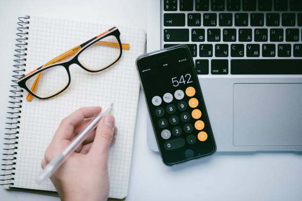 istock Business. Flat lay. using laptop and mobile phone 869311116
