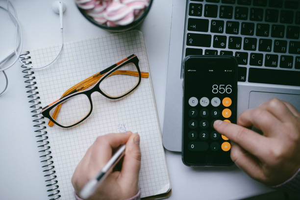 istock Business. Flat lay. using laptop and mobile phone 869313260