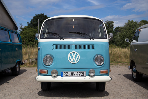 Celle, Germany - August 7, 2016: Front view of a Volkswagen Kombi Type 2 at the annual Kaefer Meeting