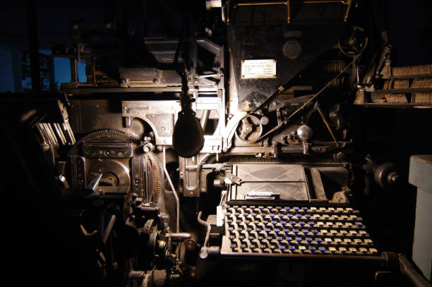 Linotype machine at printshop stock photo