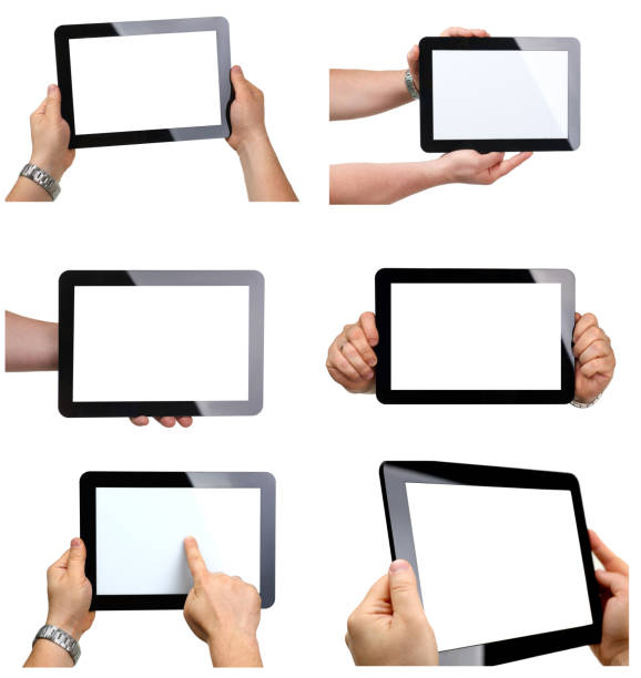 istock Man hoding black tablet frame in hand 869319842