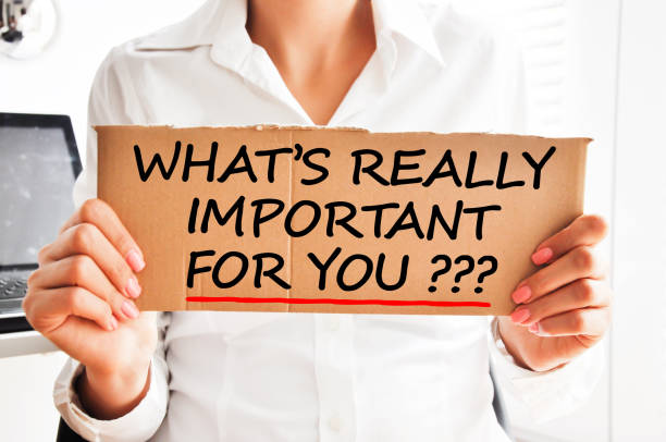 What’s really important  for you question handwritten by business woman on carton stock photo