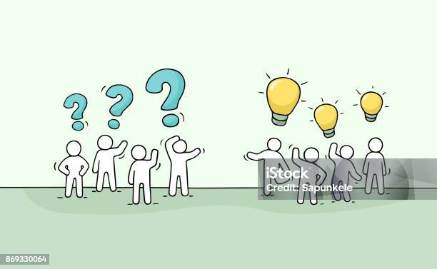Cartoon Working Little People With Thinking Signs Stock Illustration ...