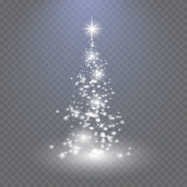 Silver Christmas tree on transparent background Silver Christmas tree on transparent background christmas christmas ornament backgrounds snow stock illustrations