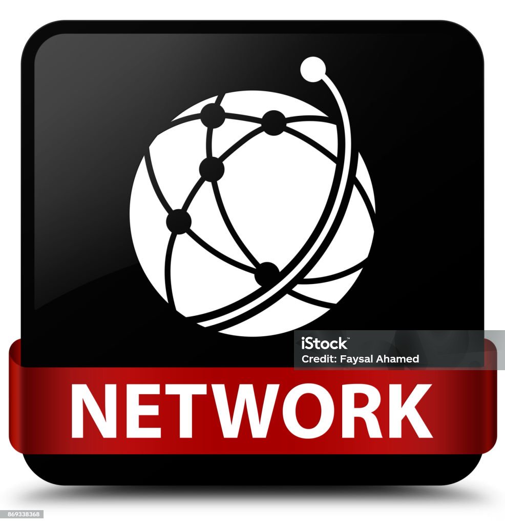 Network Lab Ribbon Network Black Square Button Red Ribbon In Middle Stock Illustration ...