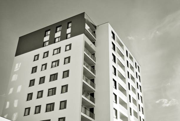 istock Modern, Luxury Apartment Building. Black and white 869345936