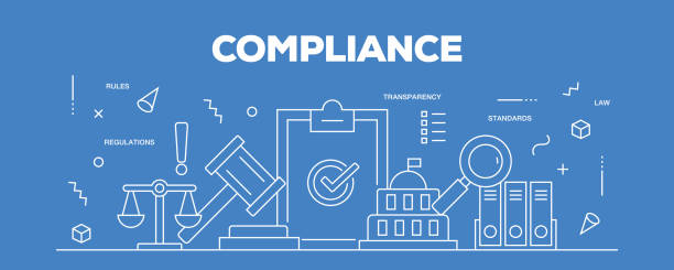 ilustrações de stock, clip art, desenhos animados e ícones de flat line design illustration concept of compliance. banner for website header and landing page. - compliance