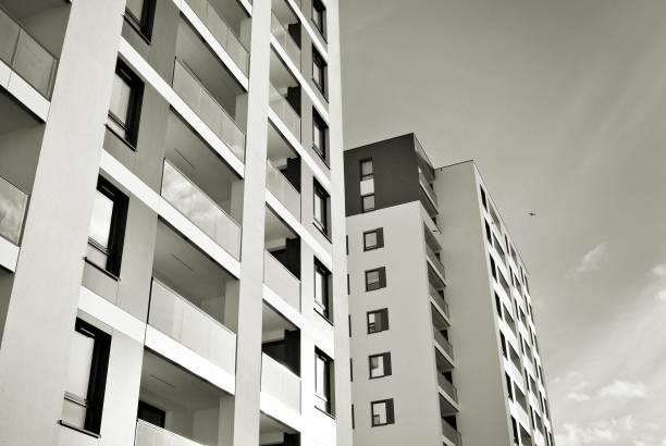 istock Modern, Luxury Apartment Building. Black and white 869348916