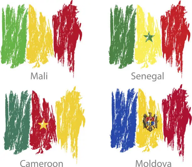 Vector illustration of Set of smear painted flags of different countries