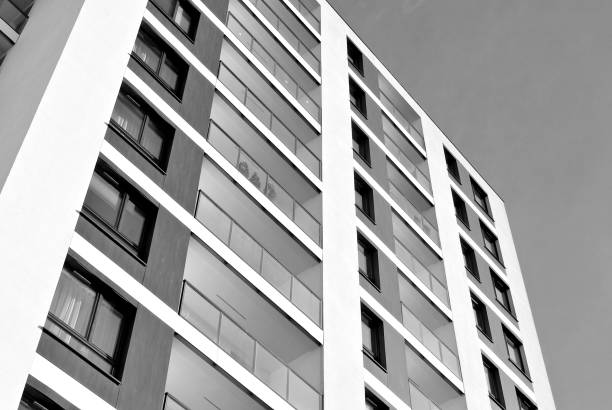 istock Modern, Luxury Apartment Building. Black and white 869351998