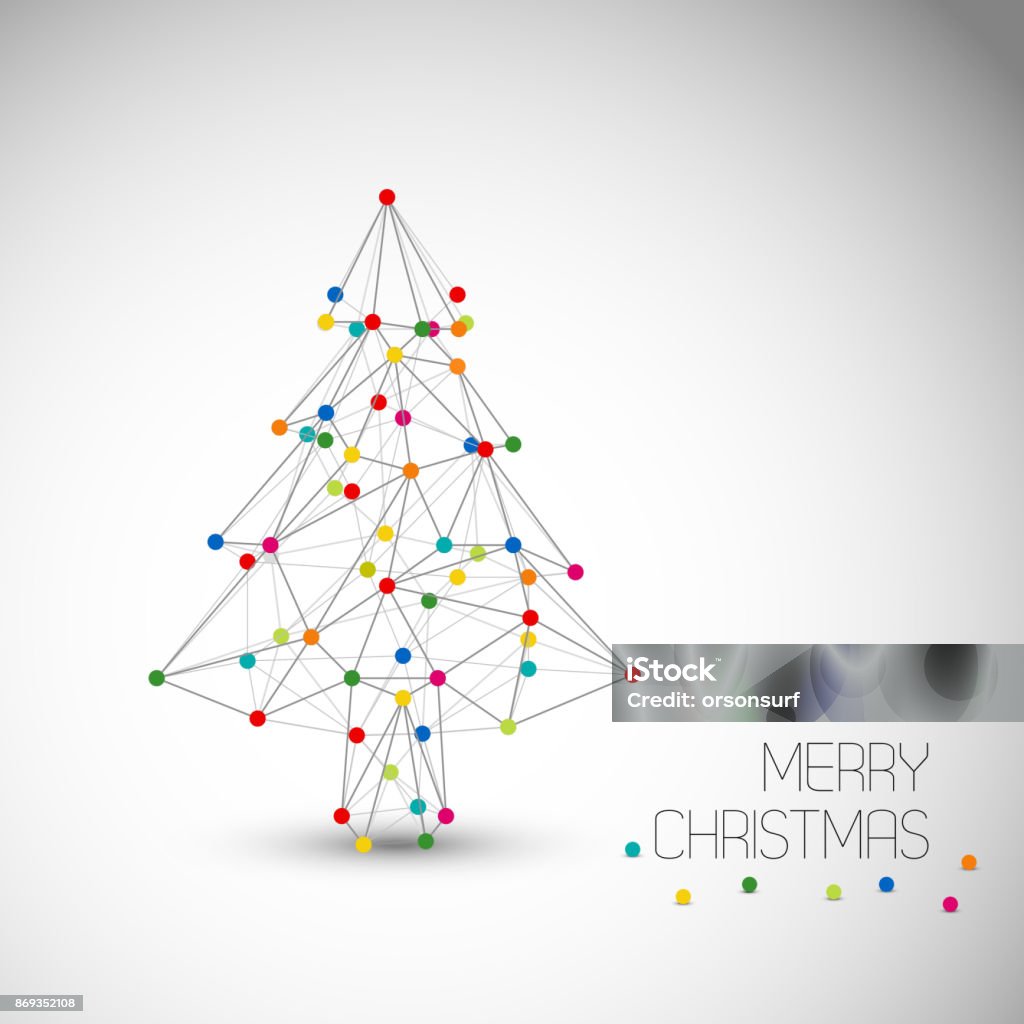 Vector card with abstract christmas tree made from lines and dots Vector card with abstract christmas tree made from lines and colorful dots (low poly art) Christmas stock vector