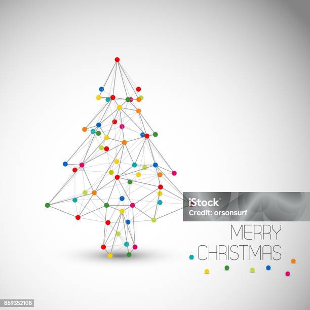 Vector Card With Abstract Christmas Tree Made From Lines And Dots Stock Illustration - Download Image Now