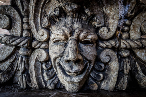 Balinese stone statue in Ubud temple, Bali