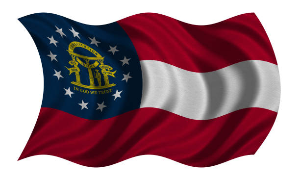 istock Flag of Georgia state wavy on white fabric texture 869352784