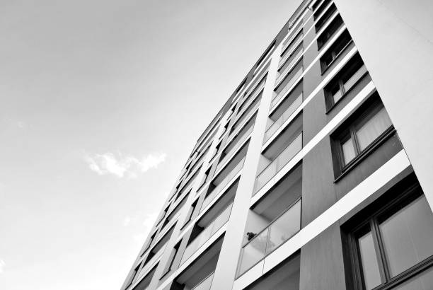 istock Modern, Luxury Apartment Building. Black and white 869352788