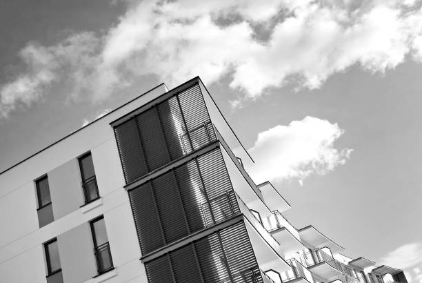 istock Modern, Luxury Apartment Building. Black and white 869352894