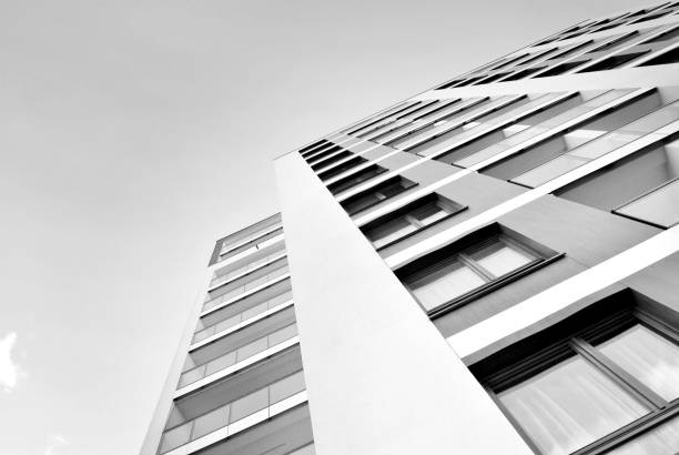istock Modern, Luxury Apartment Building. Black and white 869353704