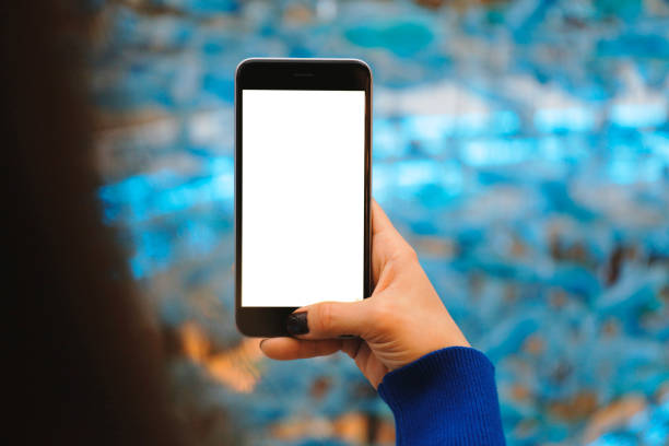 istock Woman hands holding and using smartphone with blank screen 869356796