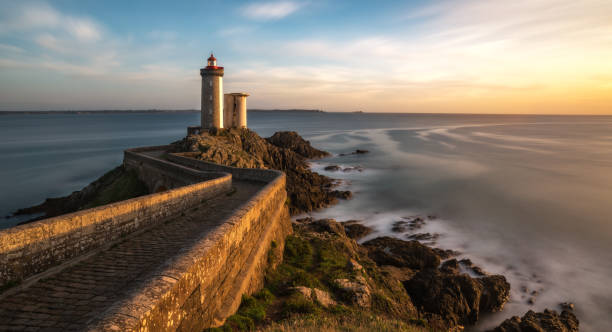 Lighthouse of the Petit minou long exposure Lighthouse of the little kitty in brittany brest brittany photos stock pictures, royalty-free photos & images