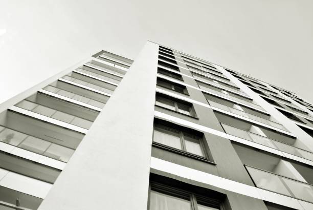 istock Modern, Luxury Apartment Building. Black and white 869359922