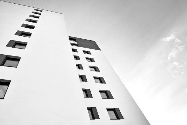 istock Modern, Luxury Apartment Building. Black and white 869360328