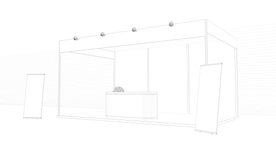 3d rendering of an outlined exhibition isolated on a white background